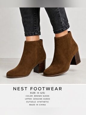 NEST FOOTWEAR Malibu stack heel ankle Brown suede  bootie/size 8
